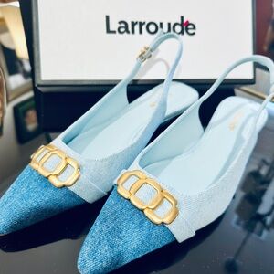 Larroude Color Block Blue Slingback Shoes